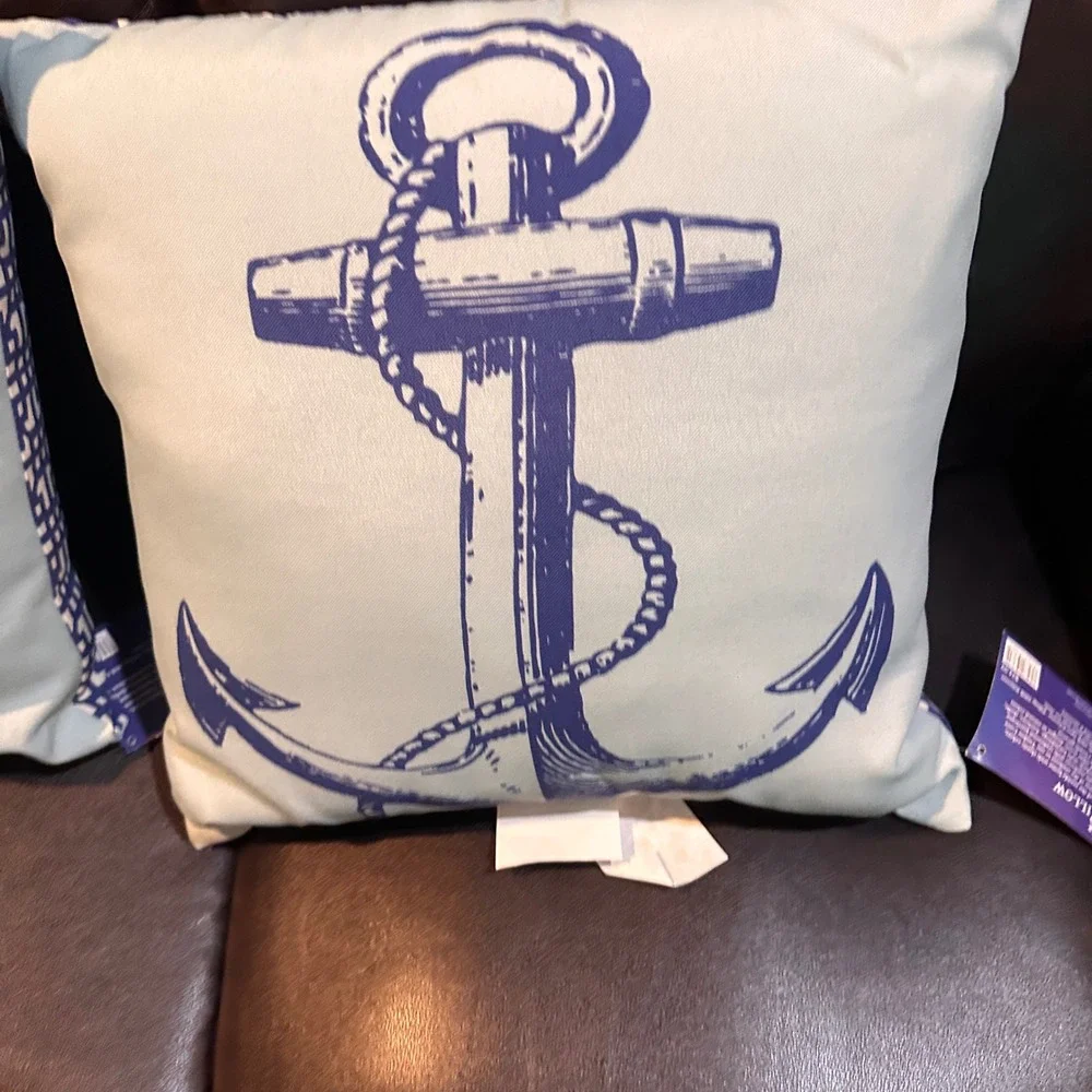 World Market Coastal‎ Anchor Outdoor Toss Pillow Set Nautical Beach Decor 17x17